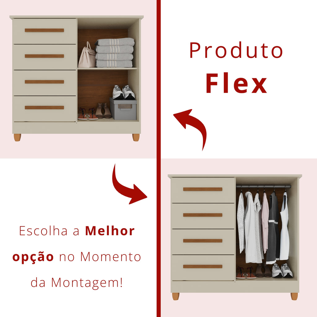 Cômoda 2 Portas 4 Gavetas Madri Com Sapateira