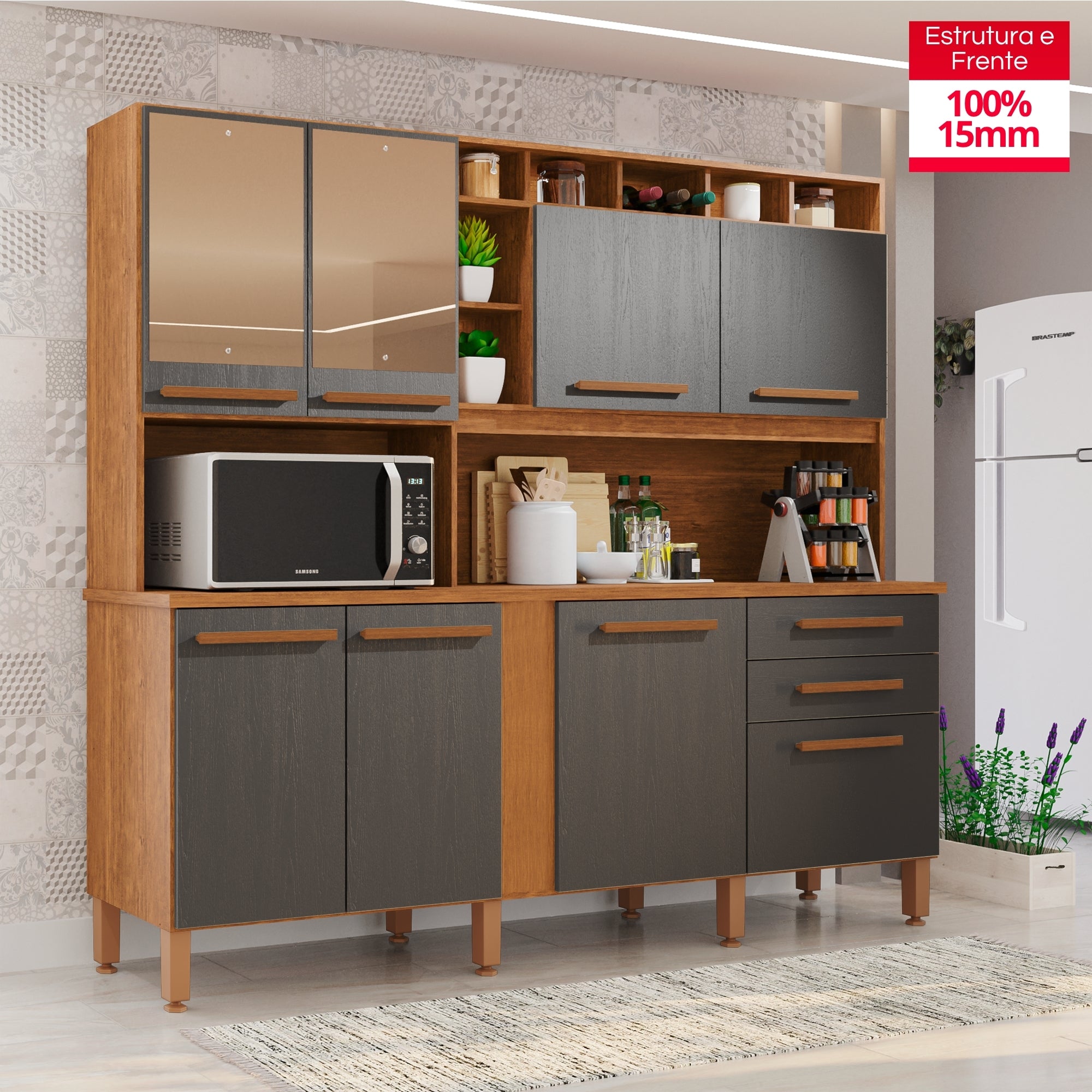 Cozinha Aurora 8 Portas e 2 Gavetas Com Espelho