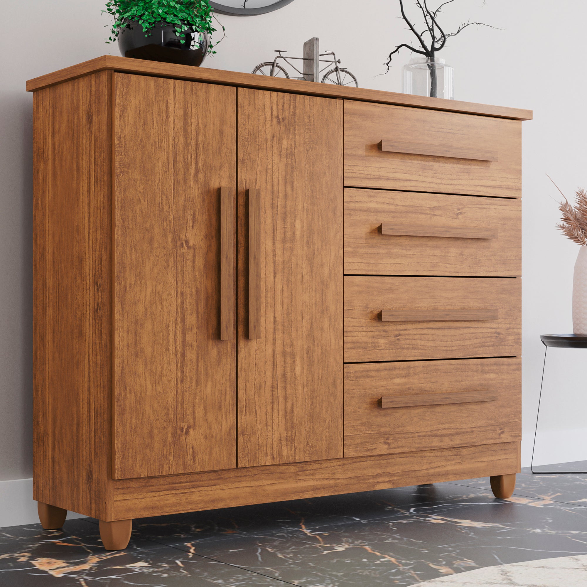 Cômoda 2 Portas 4 Gavetas Madri Com Sapateira