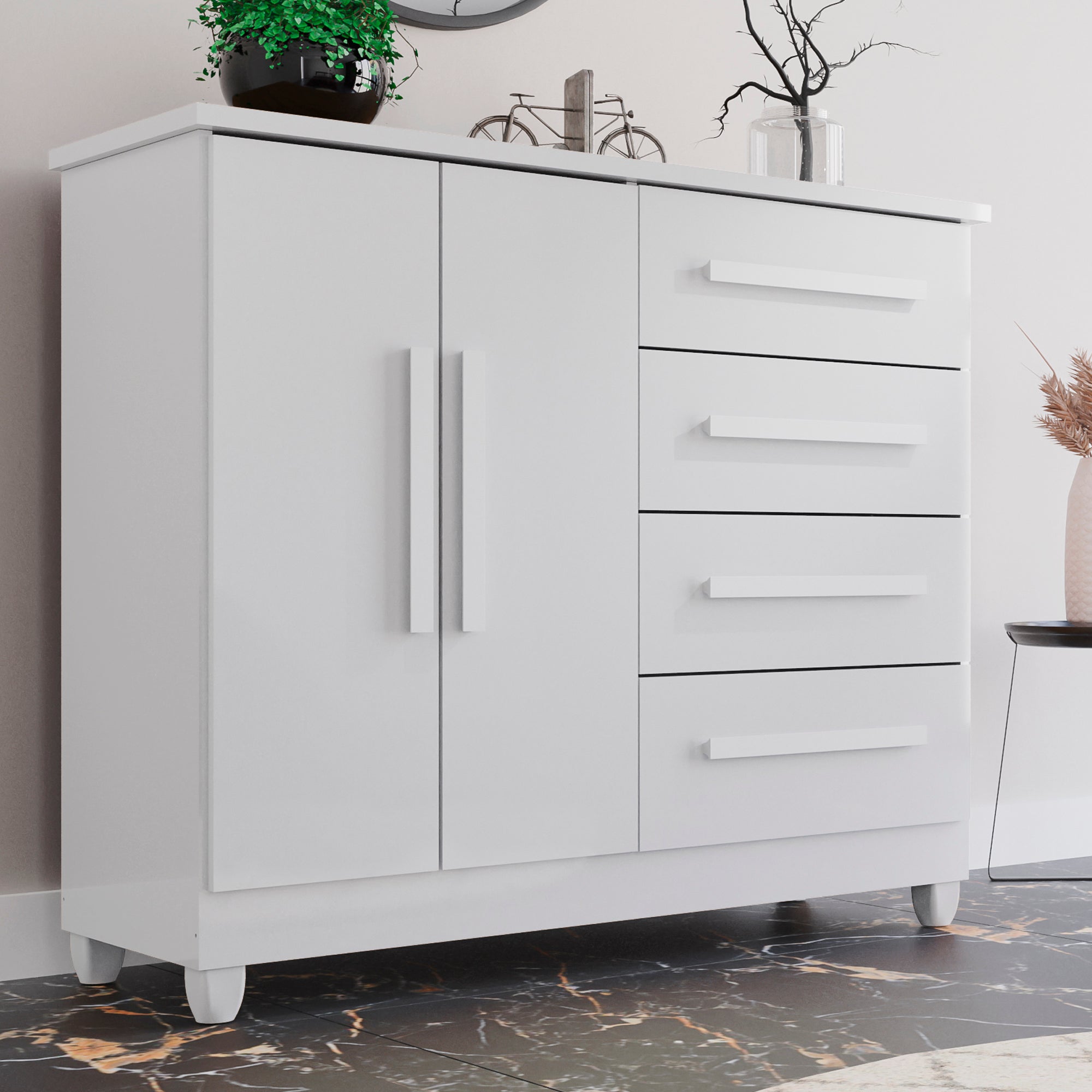 Cômoda 2 Portas 4 Gavetas Madri Com Sapateira