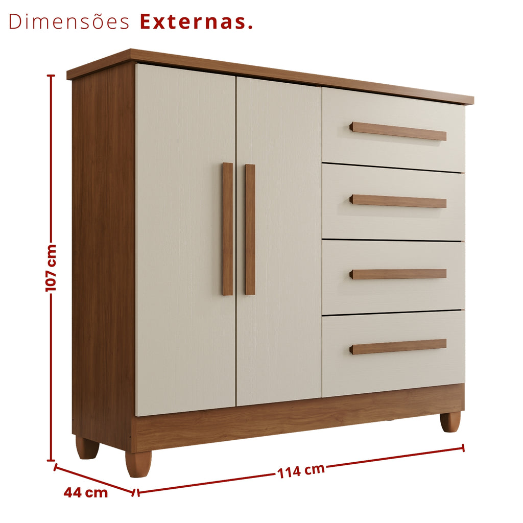 Cômoda 2 Portas 4 Gavetas Madri Com Sapateira