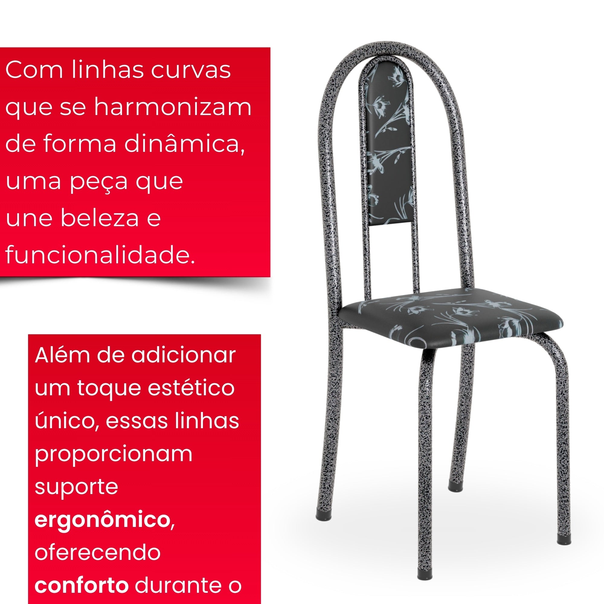 Conjunto de Mesa Tubular Mart Prata 4 Cadeiras 70x70cm – Tampo Granito Topázio | Isabel 030