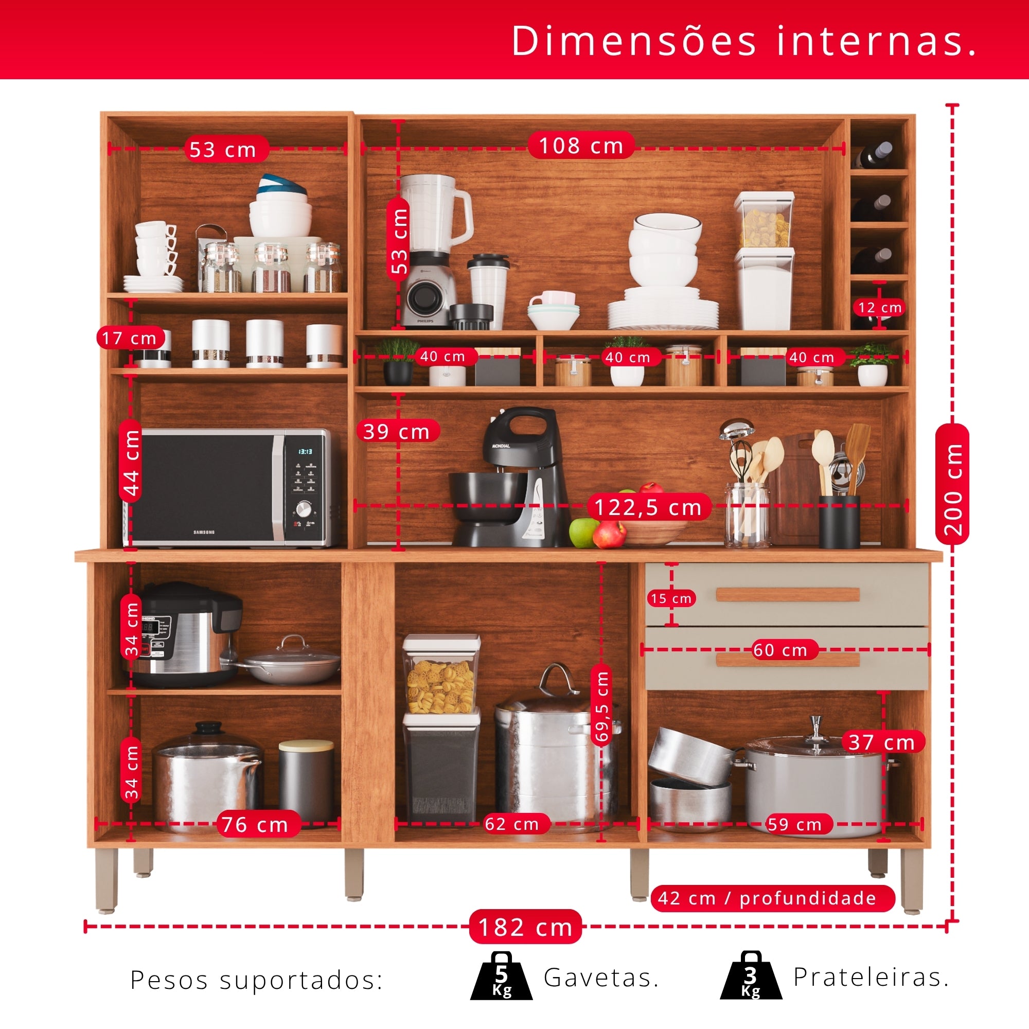 Cozinha Amanda 6 Portas e 2 Gavetas Com Espelho