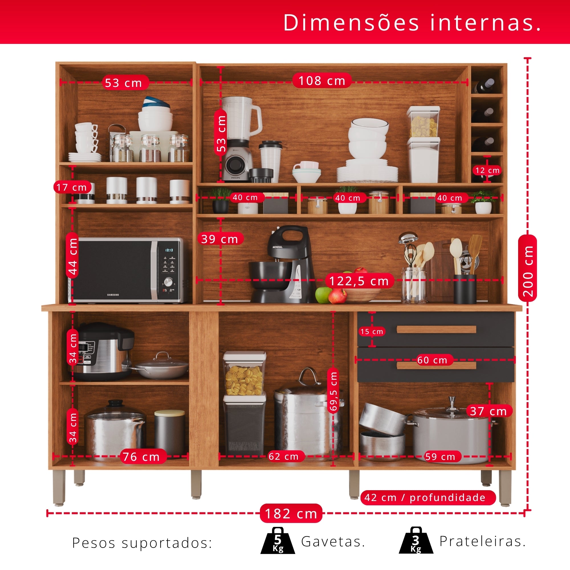 Cozinha Amanda 6 Portas e 2 Gavetas Com Espelho