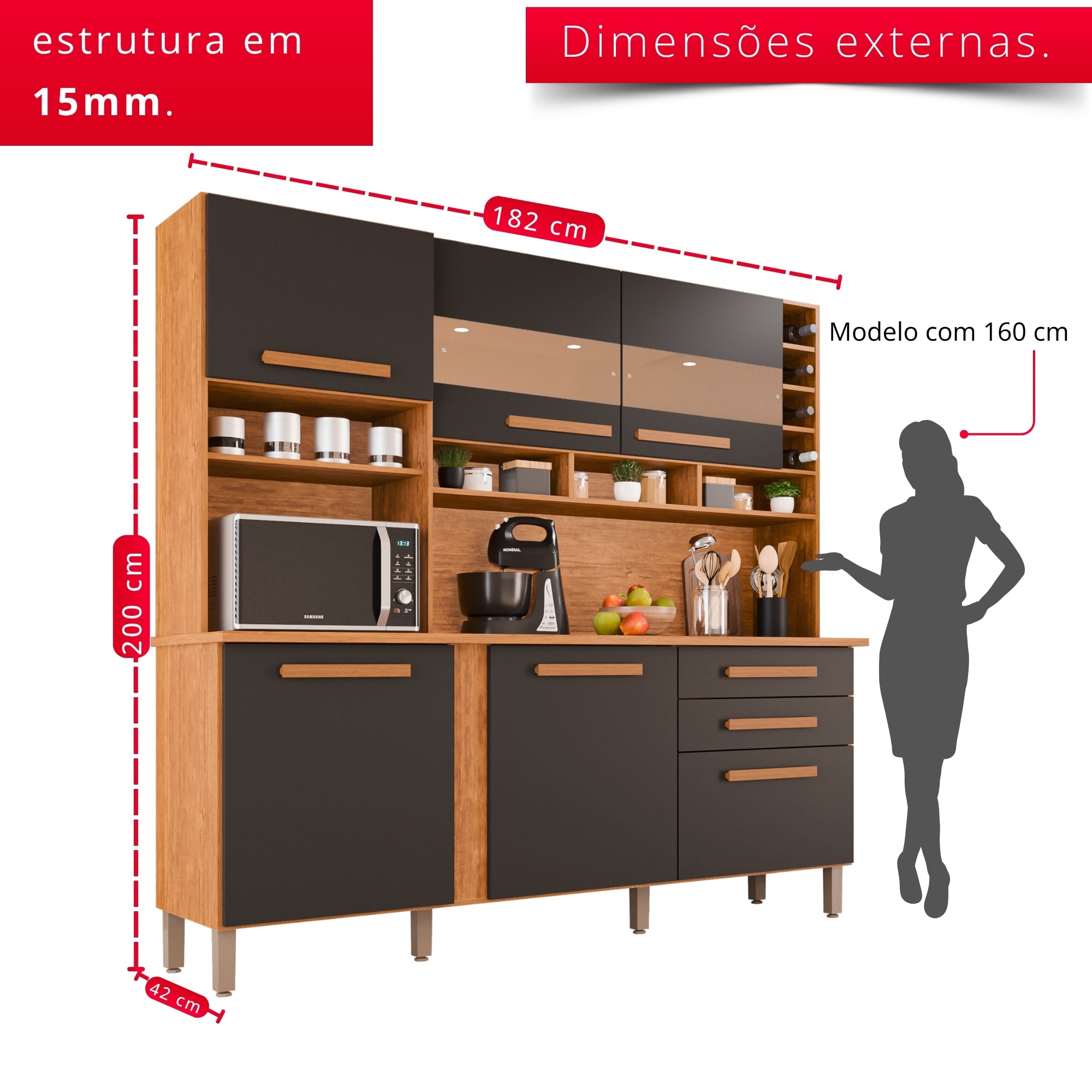 Cozinha Amanda 6 Portas e 2 Gavetas Com Espelho