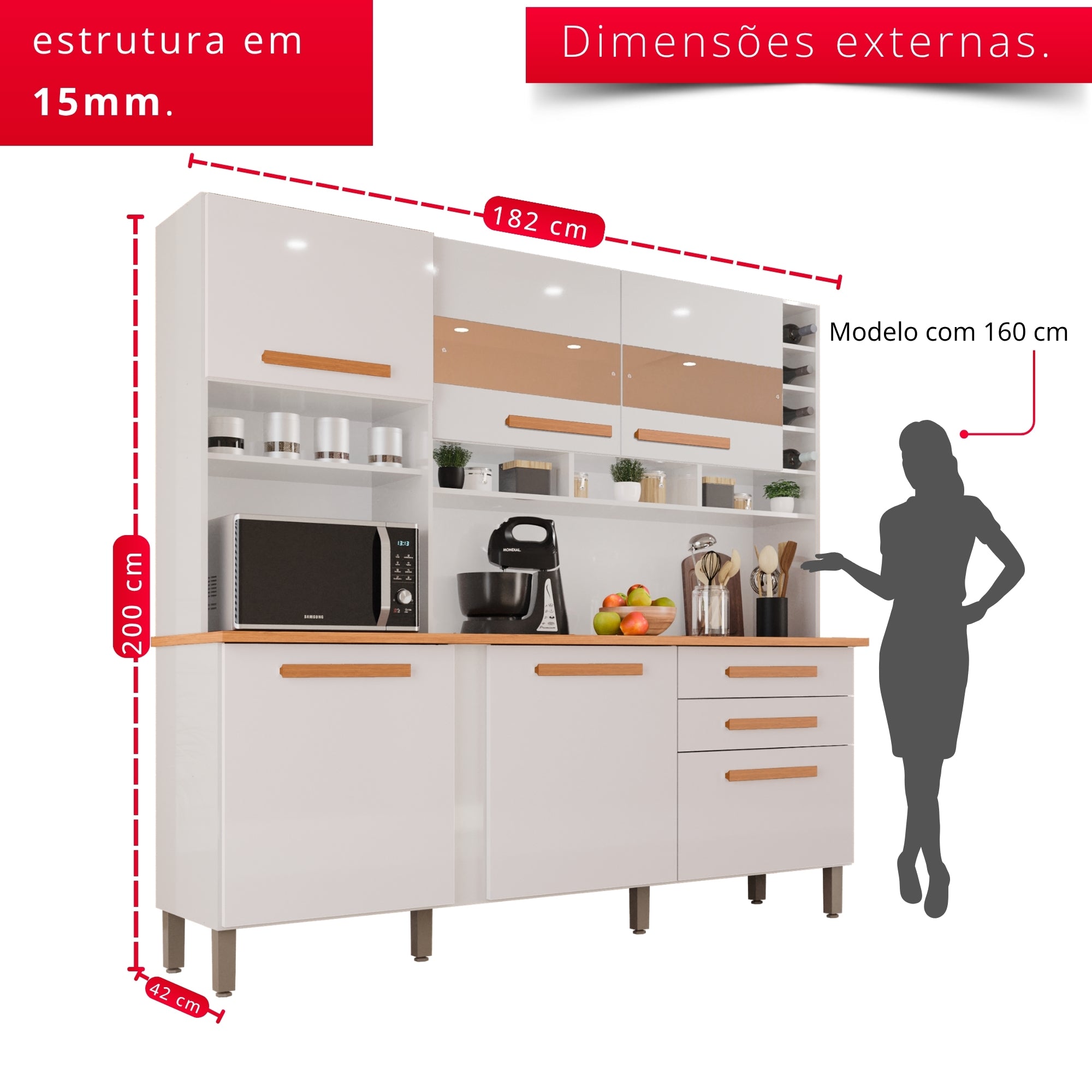 Cozinha Amanda 6 Portas e 2 Gavetas Com Espelho