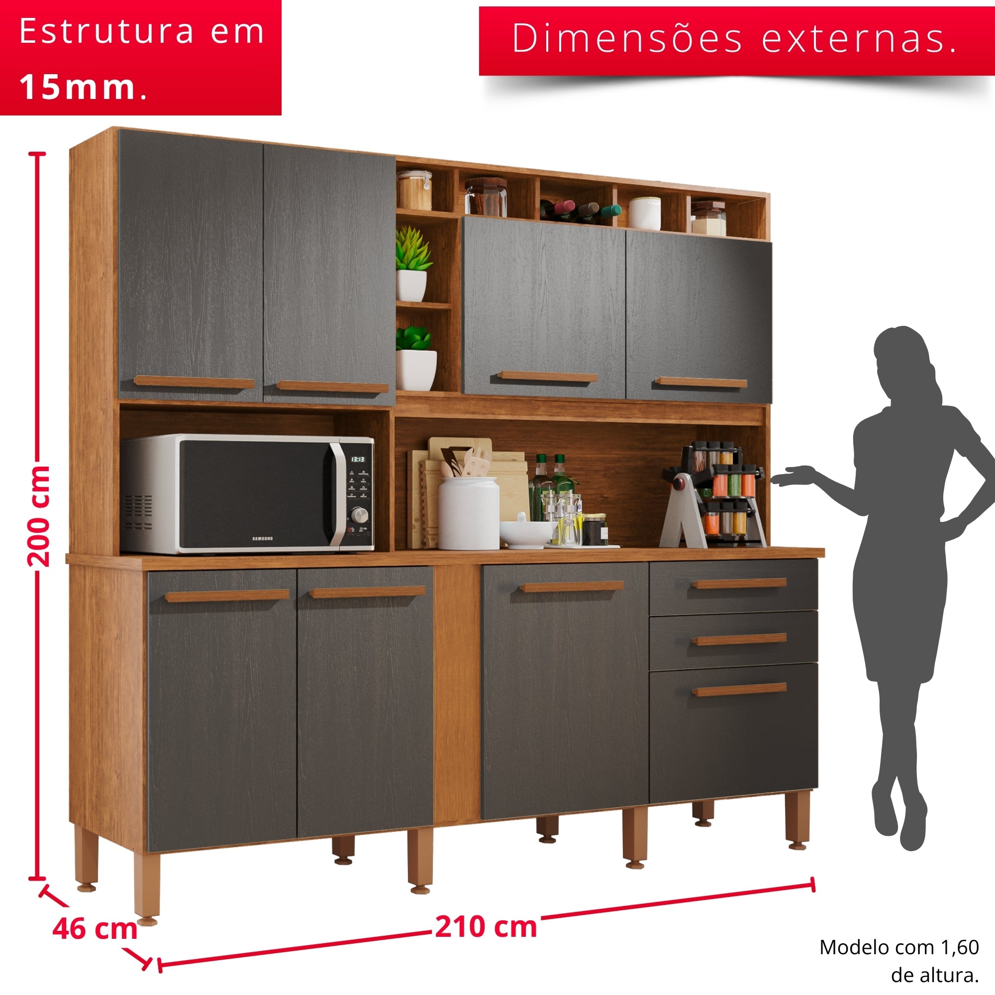 Cozinha Aurora 8 Portas e 2 Gavetas
