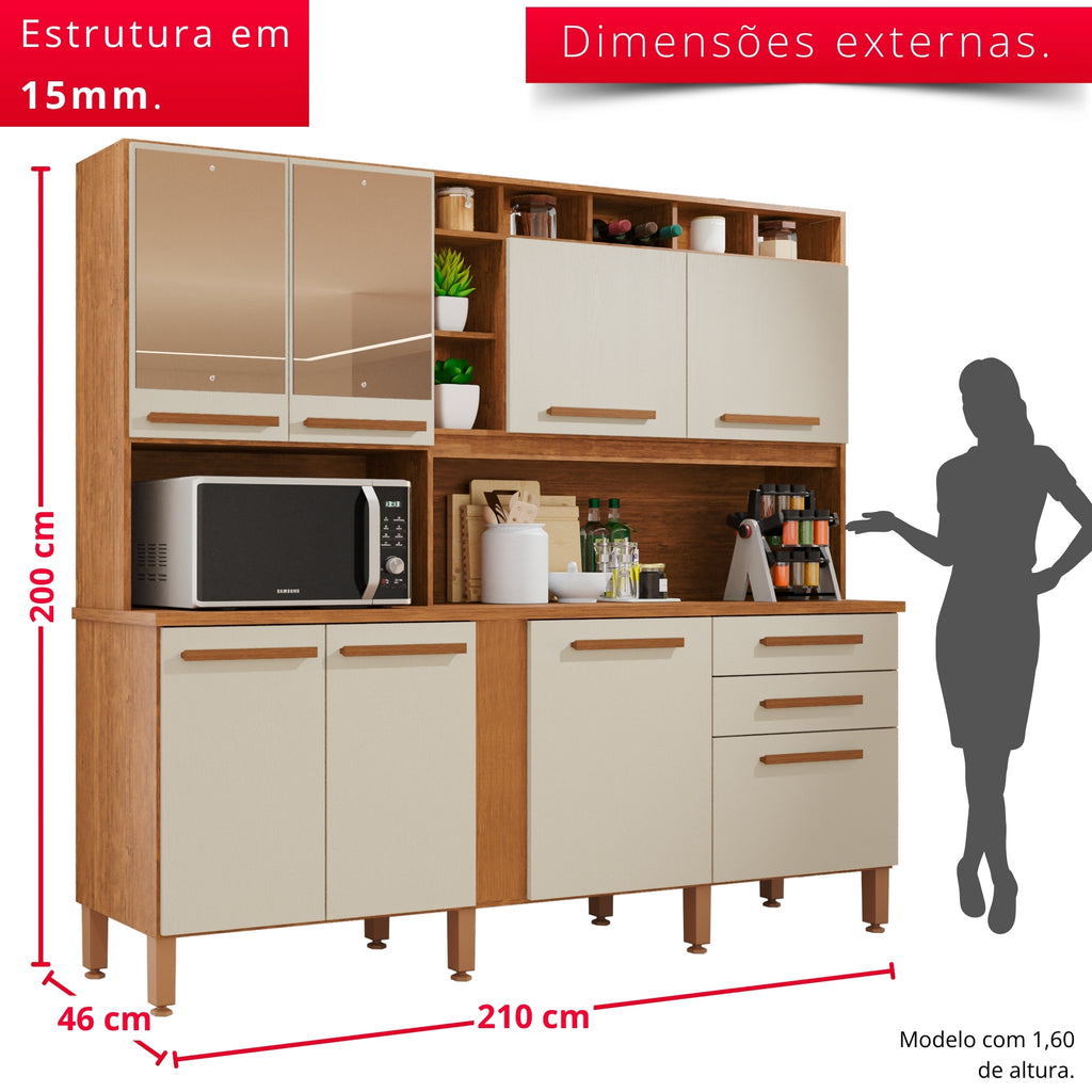 Cozinha Aurora 8 Portas e 2 Gavetas Com Espelho