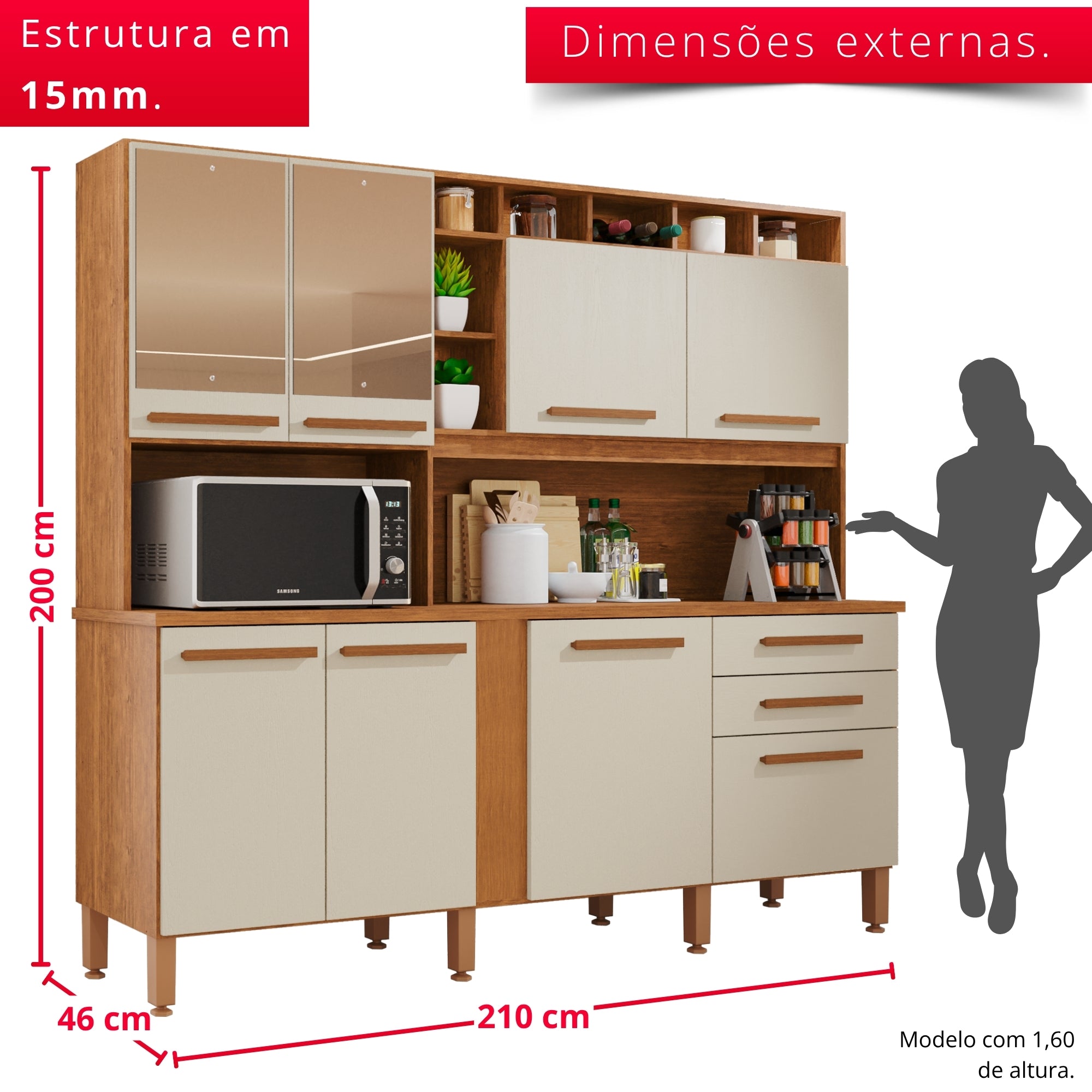 Cozinha Aurora 8 Portas e 2 Gavetas Com Espelho