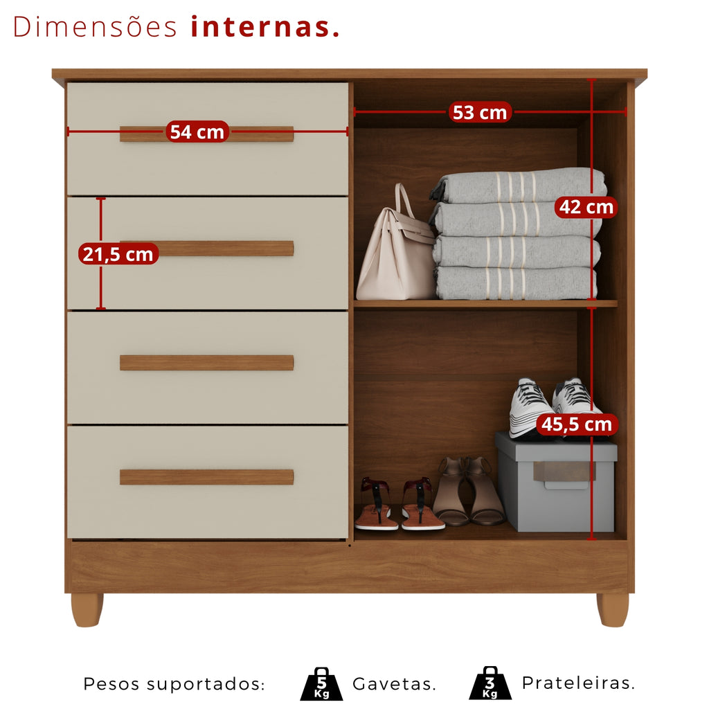 Cômoda 2 Portas 4 Gavetas Madri Com Sapateira