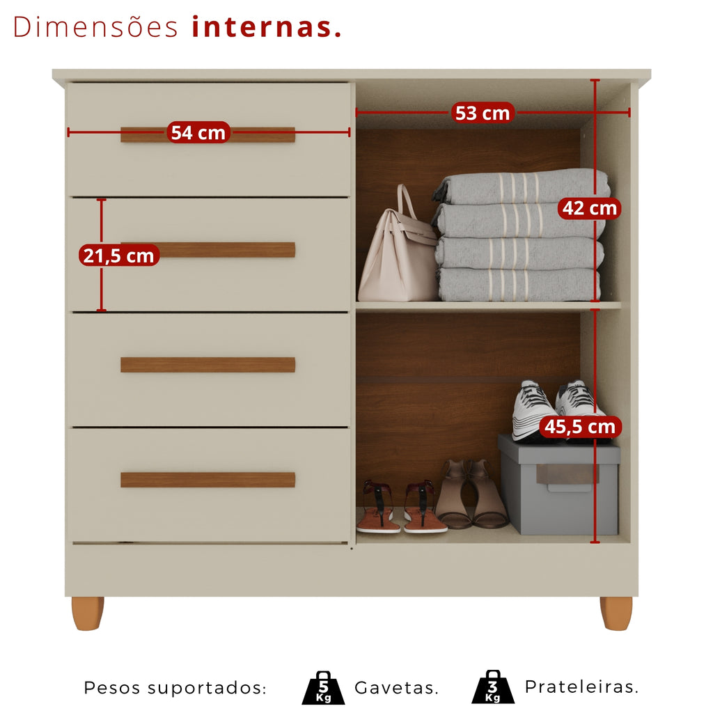 Cômoda 2 Portas 4 Gavetas Madri Com Sapateira