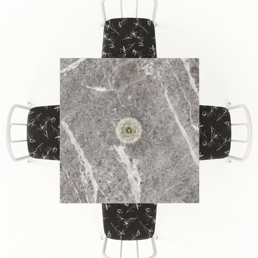 Conjunto de Mesa Analy com 4 Cadeiras | Tampo Granito Topázio 70x70cm | Tubo Branco