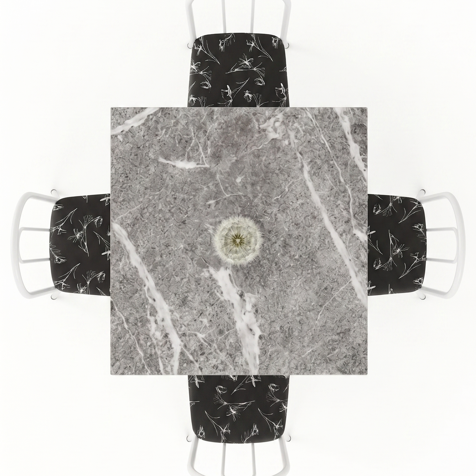 Conjunto de Mesa Analy com 4 Cadeiras | Tampo Granito Topázio 70x70cm | Tubo Branco