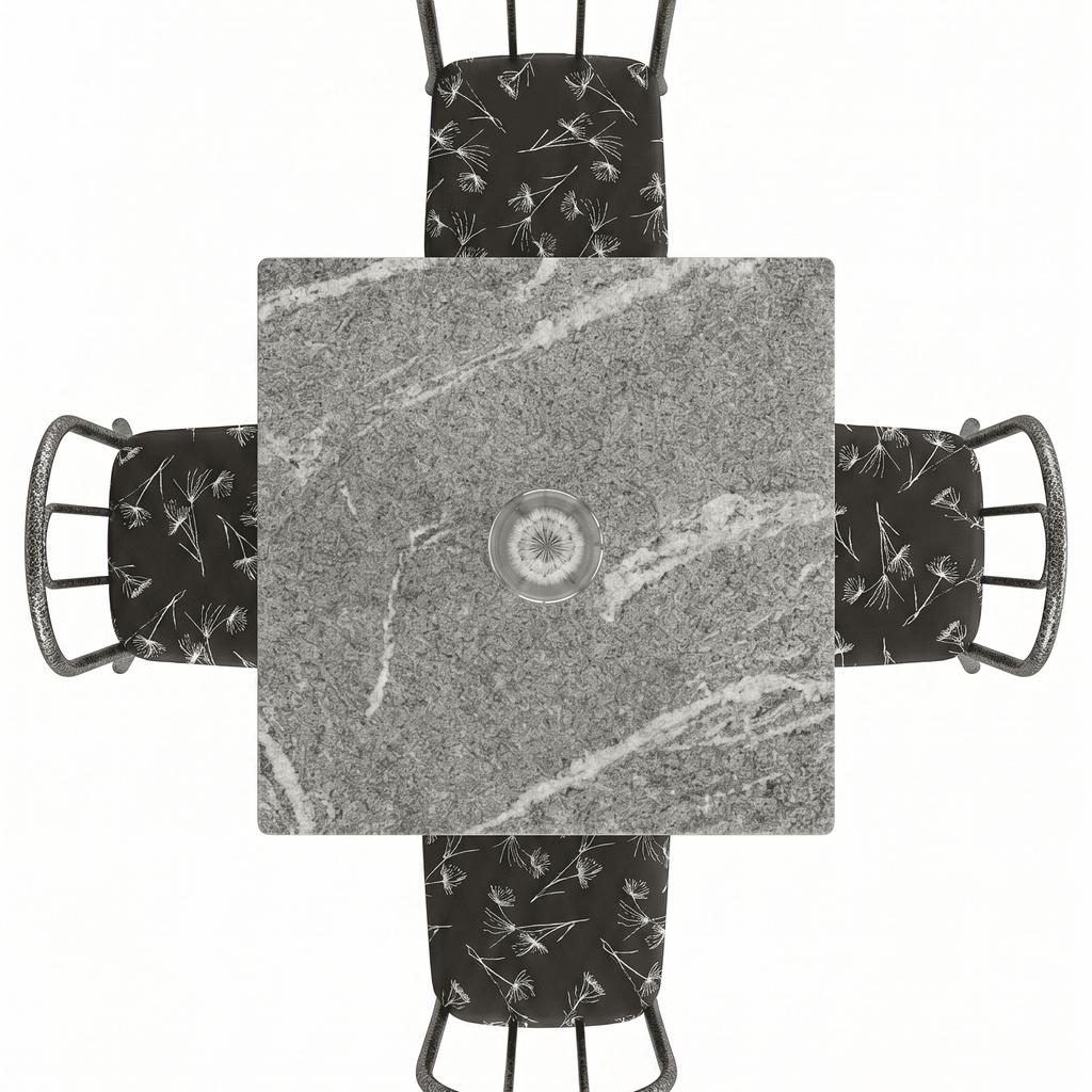 Conjunto de Mesa Analy com 4 Cadeiras | Tampo Granito Topázio 70x70cm | Tubo Prata