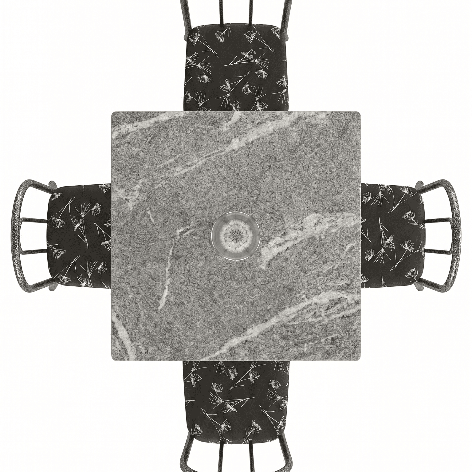 Conjunto de Mesa Analy com 4 Cadeiras | Tampo Granito Topázio 70x70cm | Tubo Prata