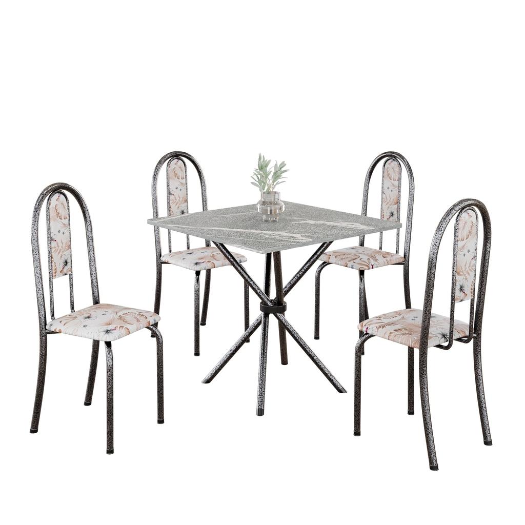 Conjunto de Mesa Isabel 048 com 4 Cadeiras – Tampo Granito Topázio 70x70cm | Mart Prata