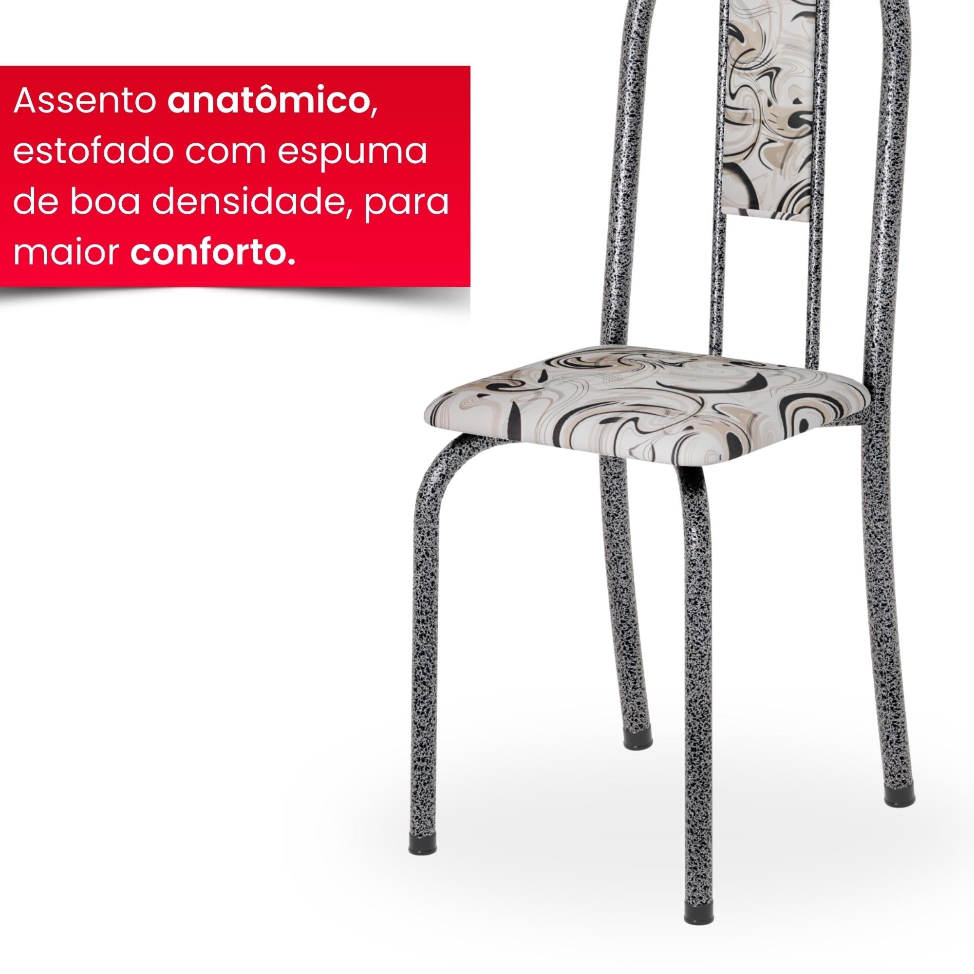 Kit 4 Cadeiras Isabel Prata Arabesco | Aço | Estofadas