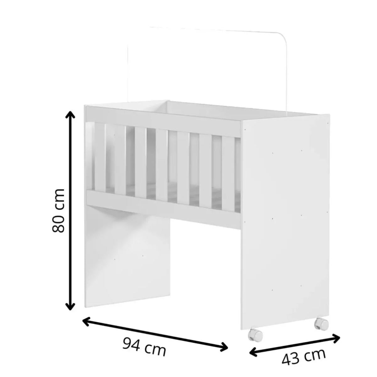 Mini Berço Maya | MDF | Rodízios Incluídos | Suporte para Mosquiteiro | Branco