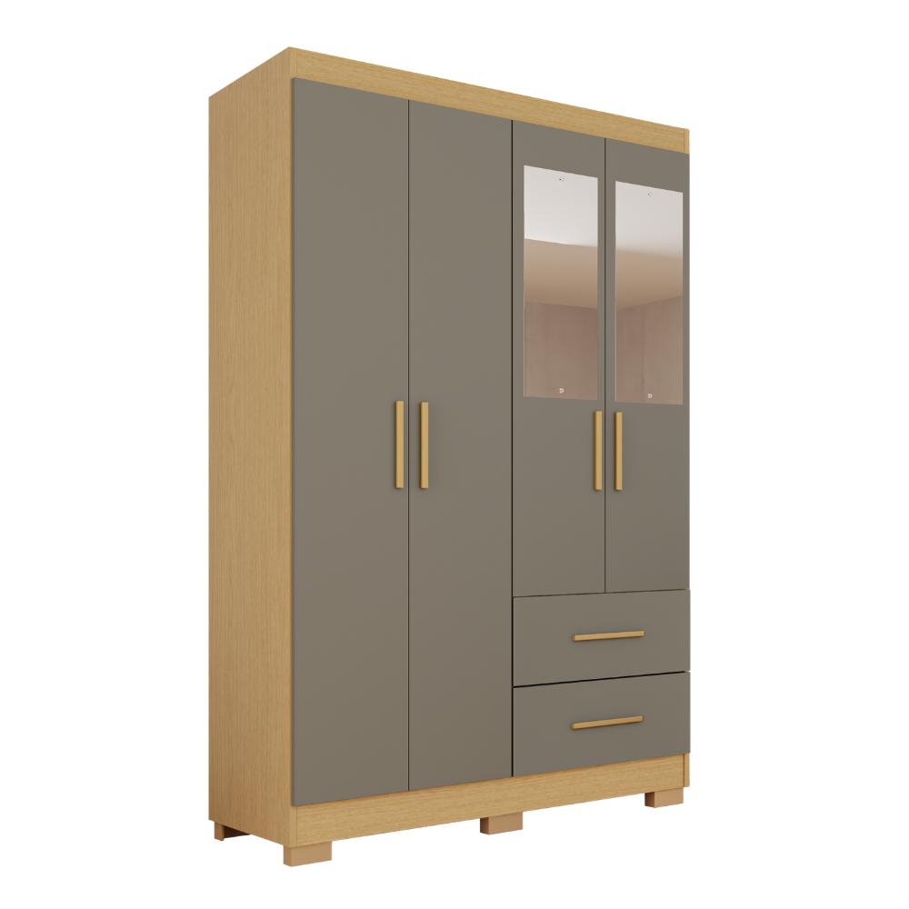 Guarda-Roupa Catar Premium 4 Portas 2 Gavetas com Espelho