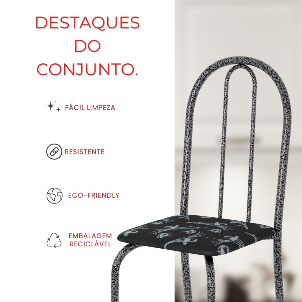 Conjunto de Mesa Analy com 4 Cadeiras | Tampo Granito Topázio 70x70cm | Mart Prata