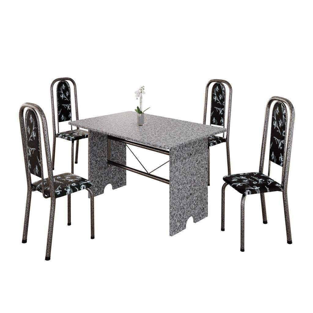 Conjunto de Mesa Tubular Mart Prata 4 Cadeiras 120x75cm – Tampo Granito Ocre | Letícia 070