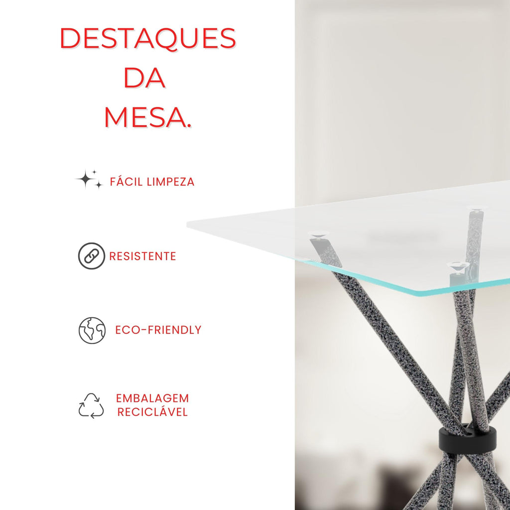 Mesa Isabel 048 – Tampo de Vidro Incolor 70x70cm