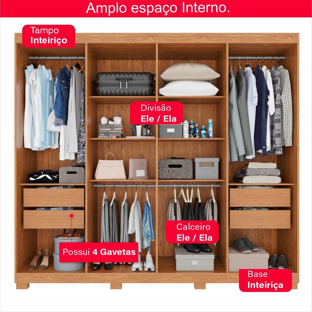 Guarda-Roupa Casal 100% MDF 8 Portas e 4 Gavetas Heros