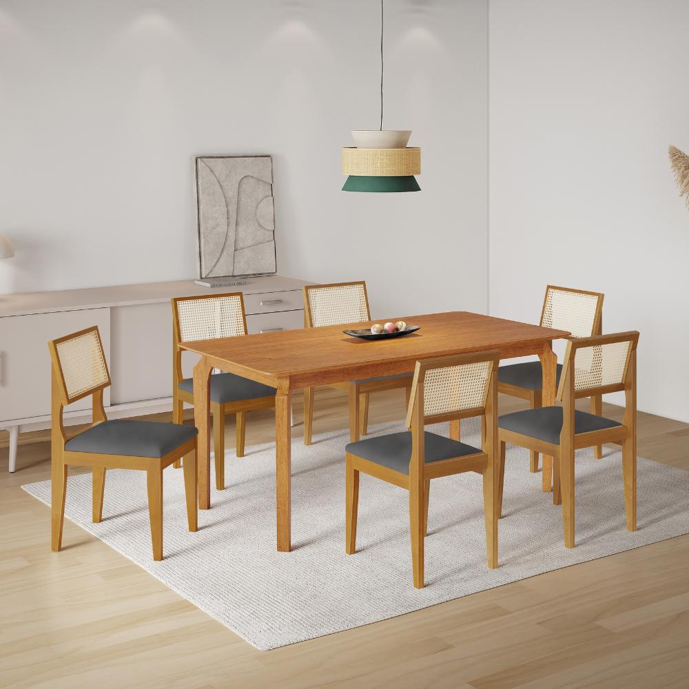 Mesa de Jantar Lorena Tampo Cinamomo 160×80 6 Cadeiras Turmalina