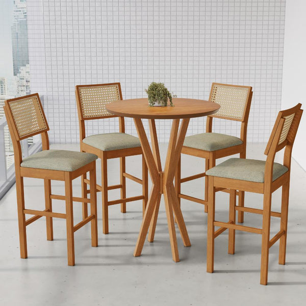 Conjunto Mesa Bistrô Jade com 4 Banquetas Rubi – Madeira Maciça
