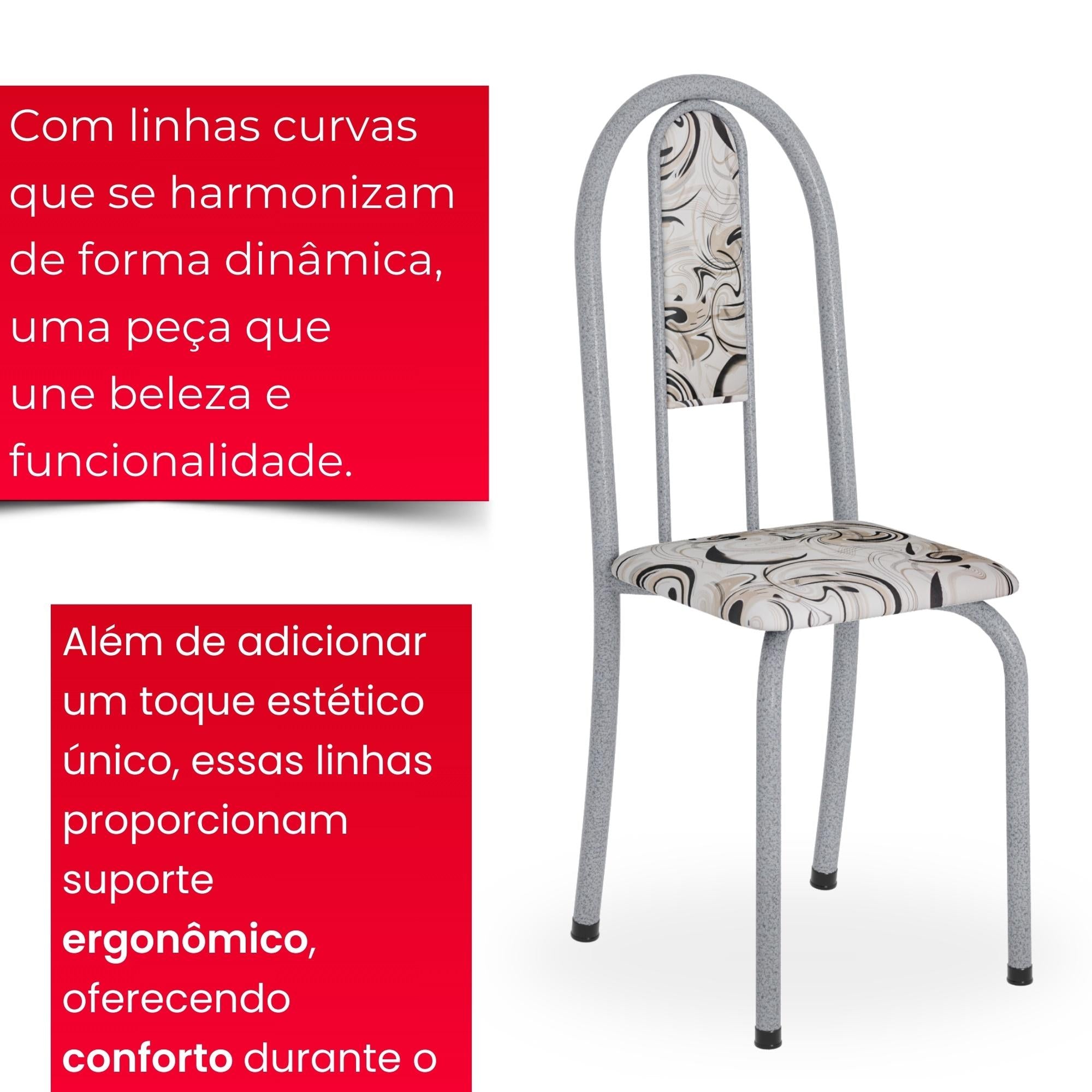 Kit 6 Cadeiras Isabel Pérola Arabesco | Aço | Estofadas
