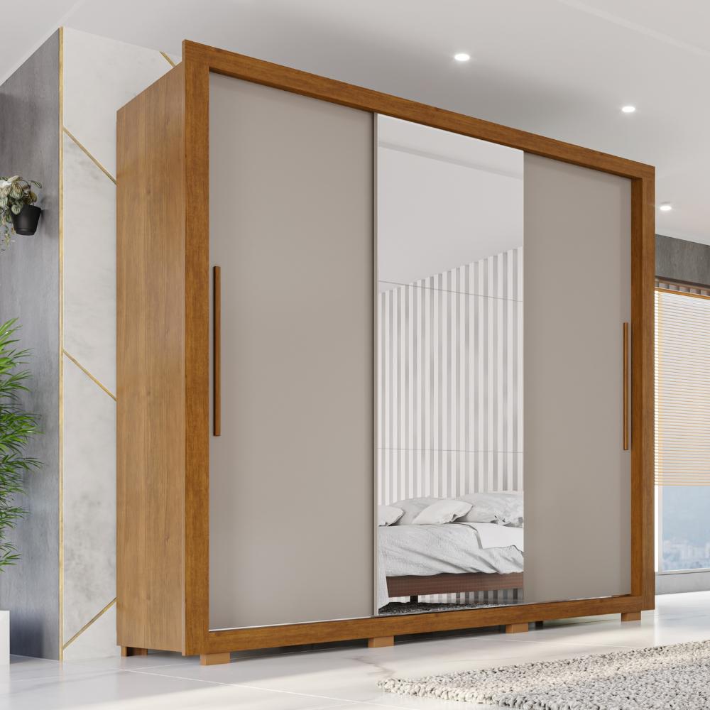 Guarda-Roupa Casal Luna 3 Portas de Correr 4 Gavetas com Espelho