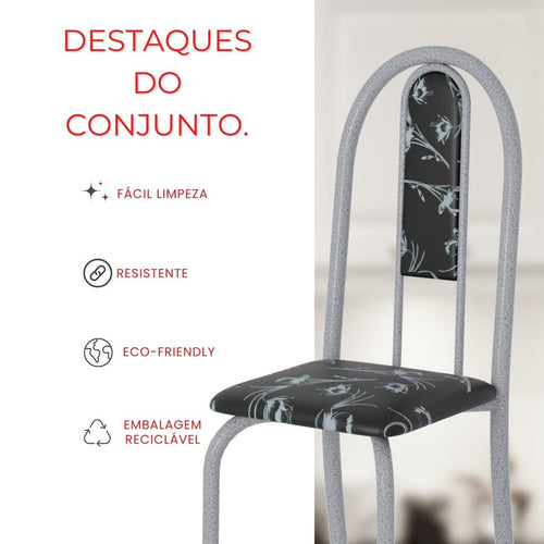 Conjunto de Mesa Isabel 048 com 4 Cadeiras – Tampo Granito Topázio 70x70cm | Mart Pérola