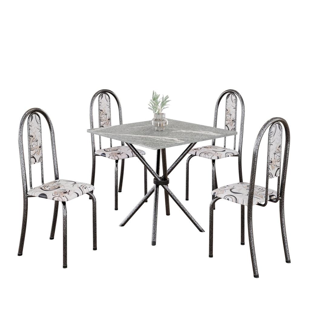 Conjunto de Mesa Isabel 048 com 4 Cadeiras – Tampo Granito Topázio 70x70cm | Mart Prata