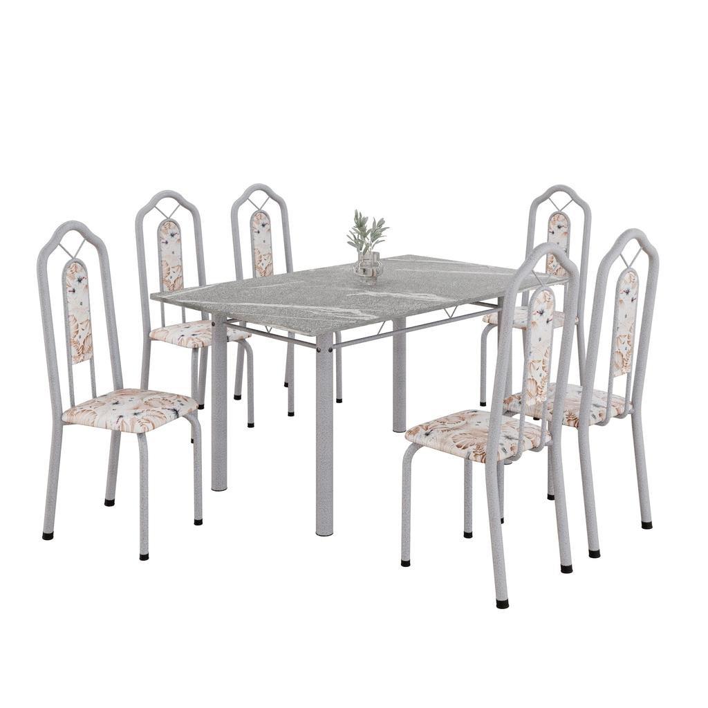 Conjunto de Mesa com 6 Cadeiras Brenda 010 | Tampo Granito Topázio 140x75cm | Mart Pérola