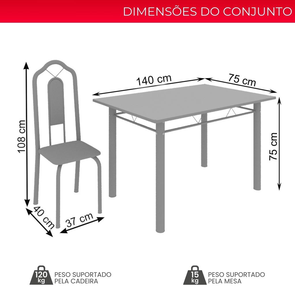 Conjunto de Mesa com 6 Cadeiras Brenda 010 | Tampo Granito Topázio 140x75cm | Mart Pérola