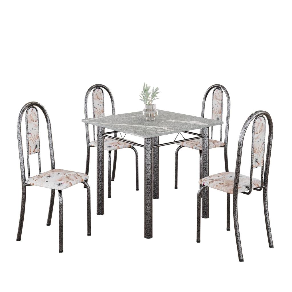 Conjunto de Mesa Tubular Mart Prata 4 Cadeiras 70x70cm – Tampo Granito Topázio | Isabel 030