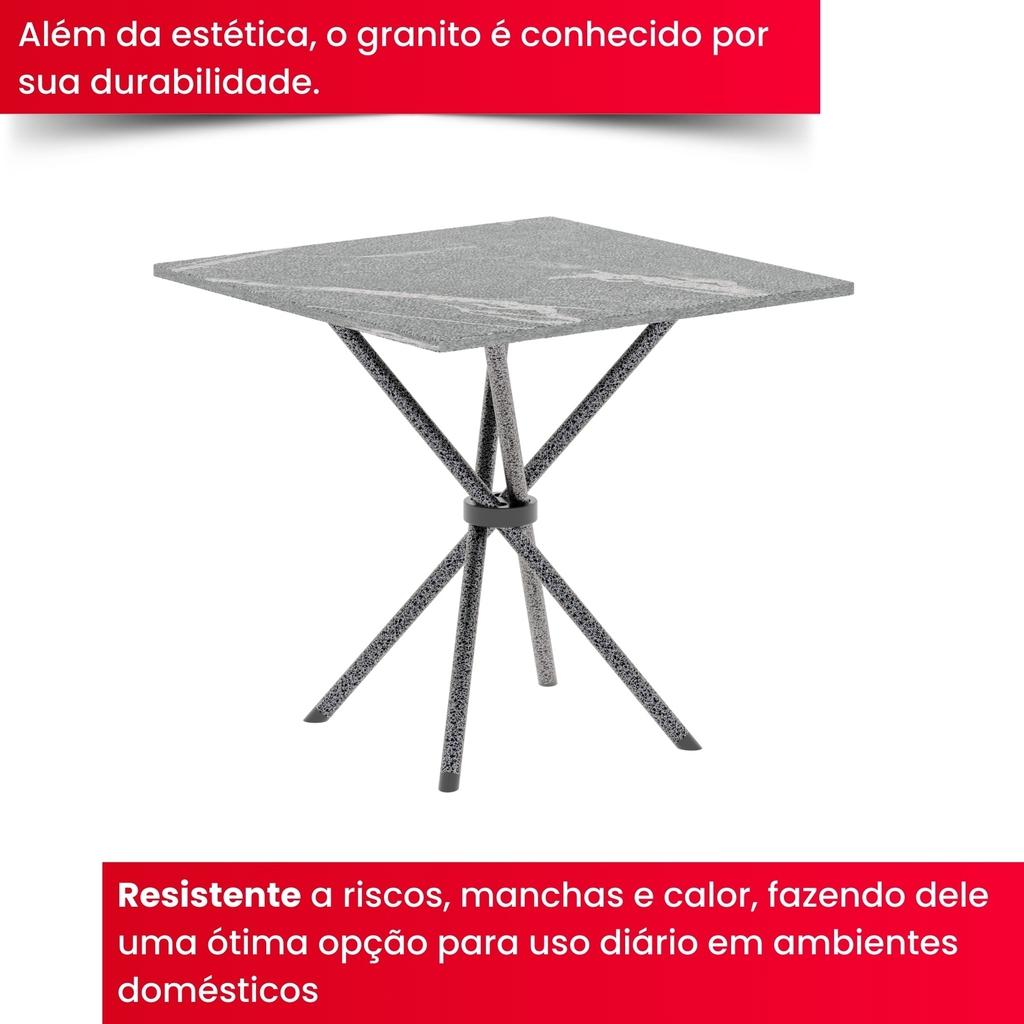 Conjunto de Mesa Isabel 048 com 4 Cadeiras – Tampo Granito Topázio 70x70cm | Mart Prata