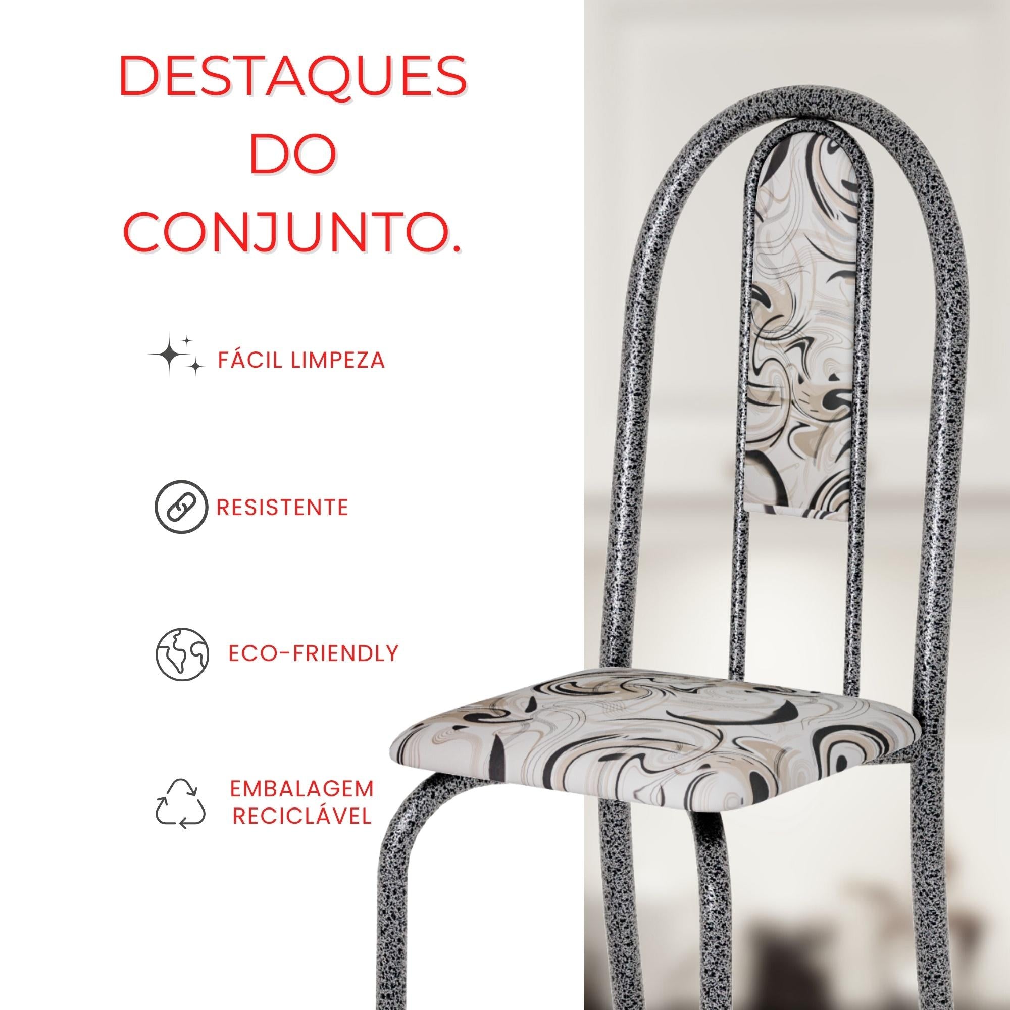 Kit 4 Cadeiras Isabel Prata Arabesco | Aço | Estofadas