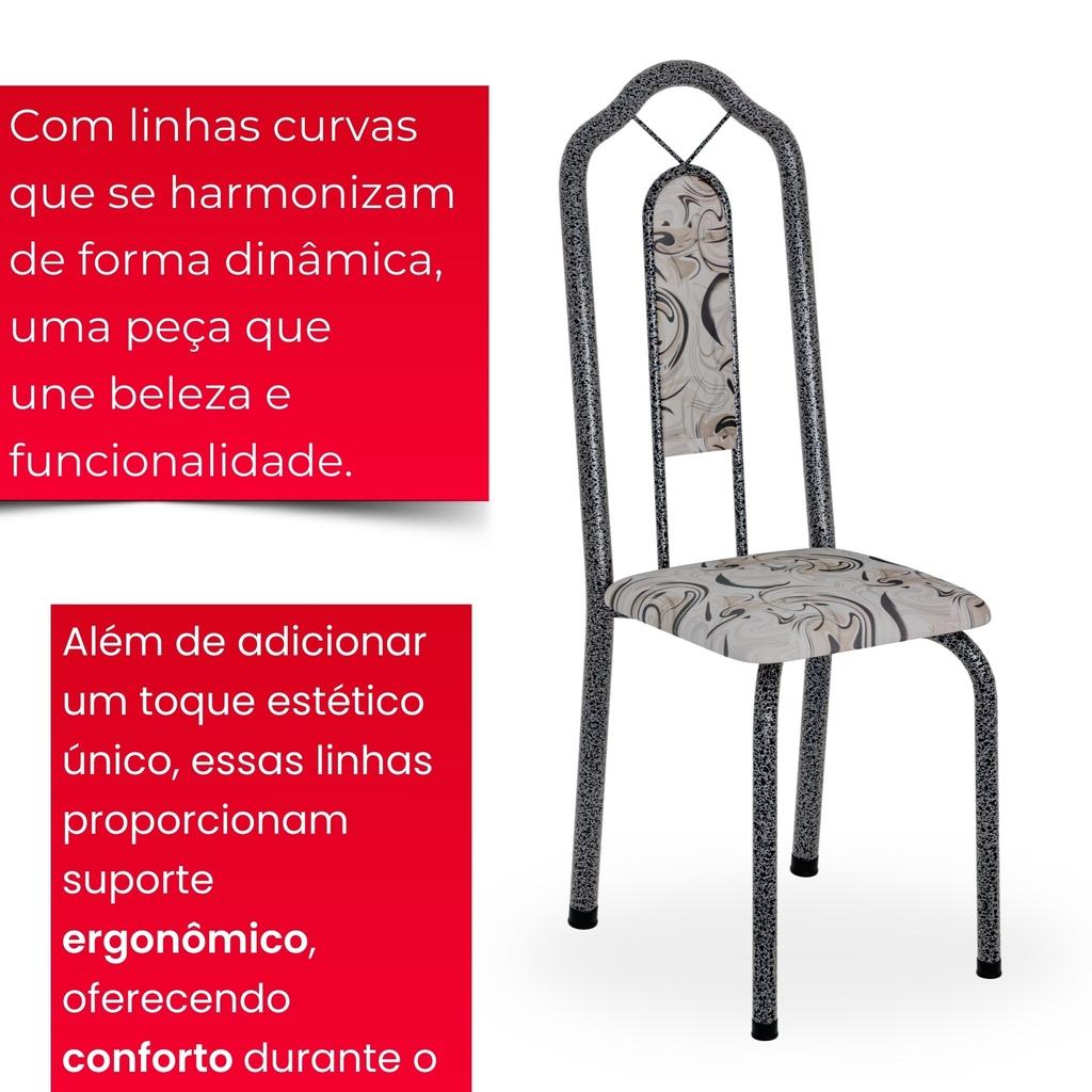 Conjunto de Mesa Tubular Mart Prata 4 Cadeiras 120x75cm – Tampo Granito Topázio | Brenda 010