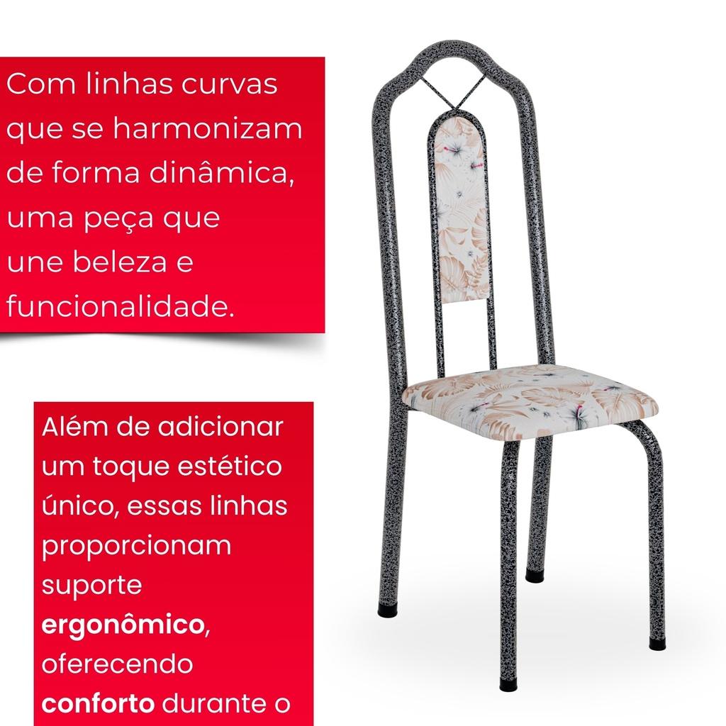 Conjunto de Mesa Tubular Mart Prata 4 Cadeiras 120x75cm – Tampo Granito Topázio | Brenda 010