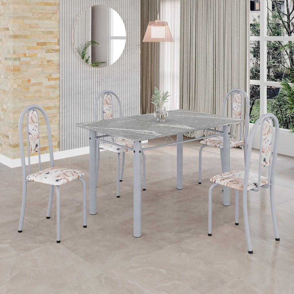 Conjunto de Mesa Tubular Mart Pérola 4 Cadeiras 100x60cm – Tampo Granito Topázio | Isabel 020