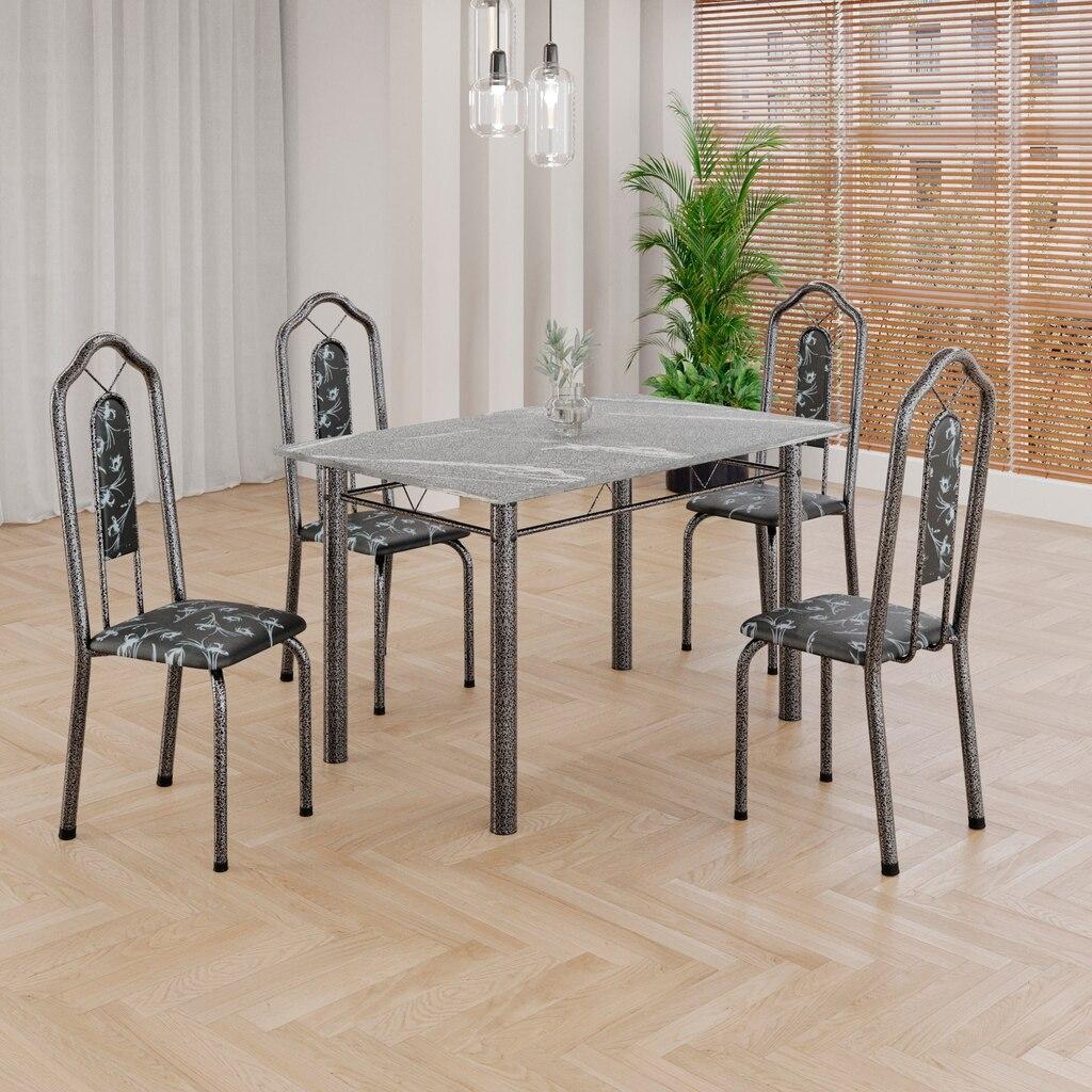 Conjunto de Mesa Tubular Mart Prata 4 Cadeiras 120x75cm – Tampo Granito Topázio | Brenda 010
