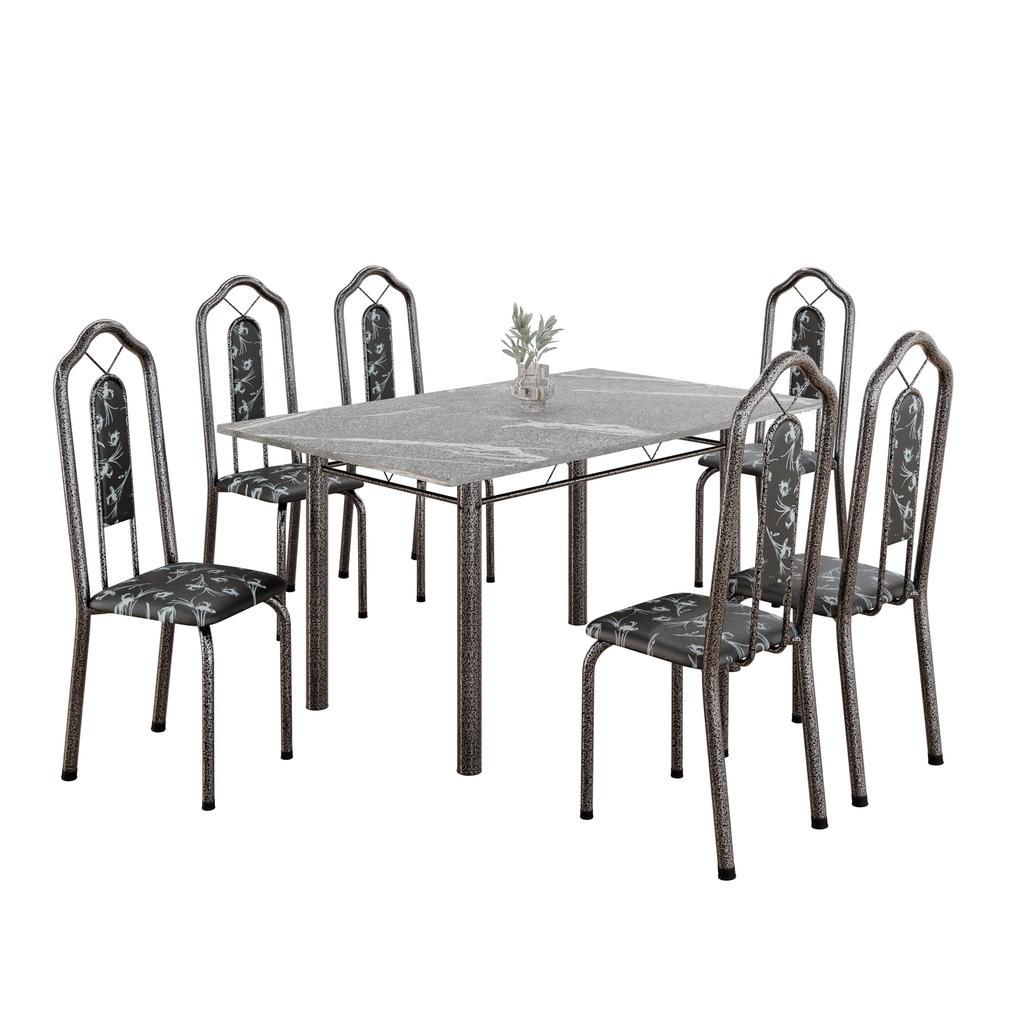 Conjunto de Mesa Brenda com 6 Cadeiras | Tampo Granito Topázio 140x75cm | Mart Prata