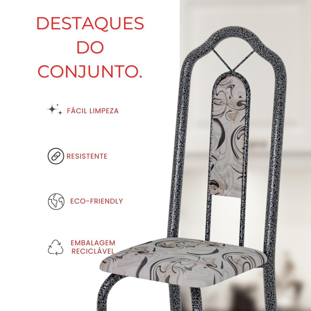 Conjunto de Mesa Tubular Mart Prata 4 Cadeiras 120x75cm – Tampo Granito Topázio | Brenda 010