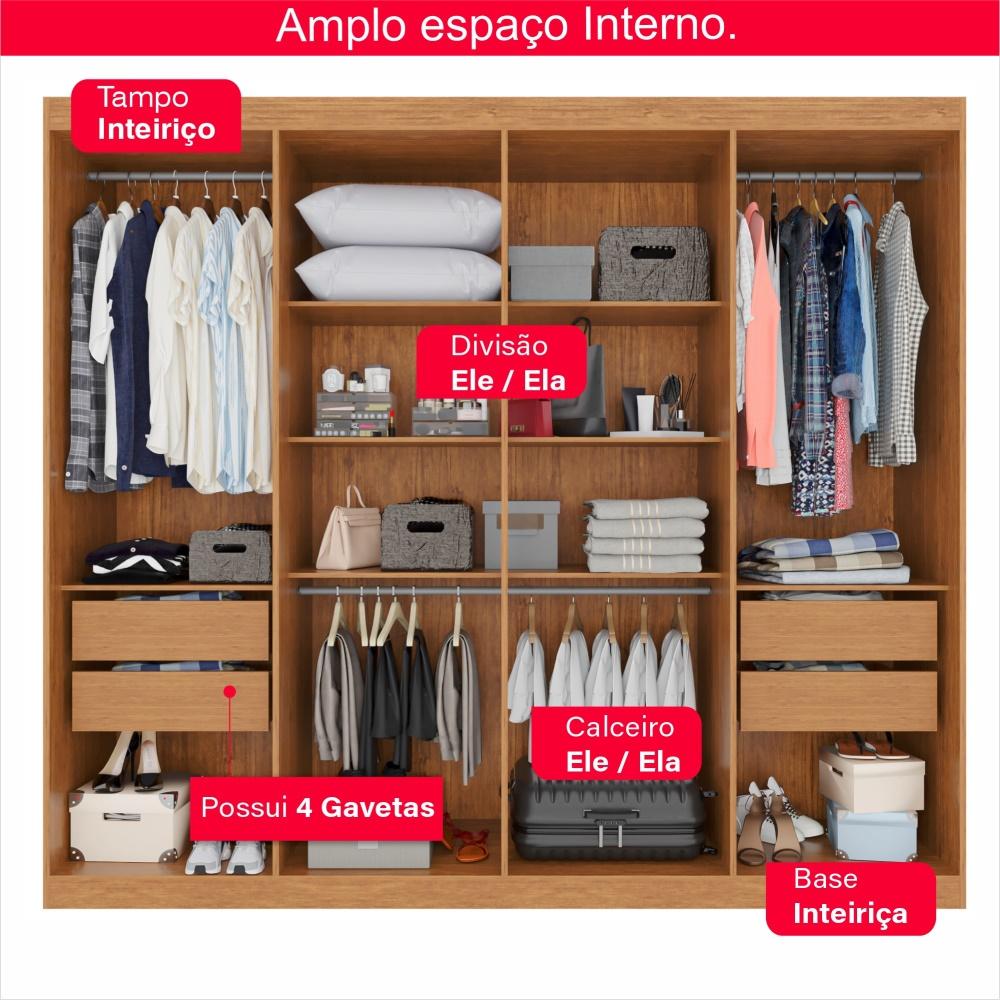 Guarda-Roupa Casal  8 Portas e 4 Gavetas Herrera Com Espelho