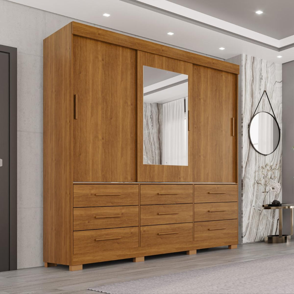 Guarda-Roupa Casal Montreal 3 Portas 9 Gavetas com Espelho