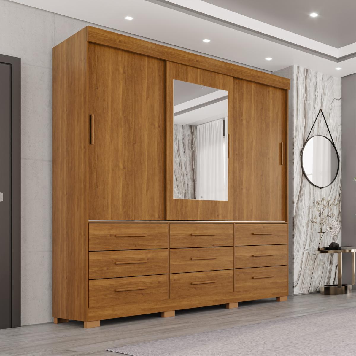 Guarda-Roupa Casal Montreal 3 Portas 9 Gavetas com Espelho
