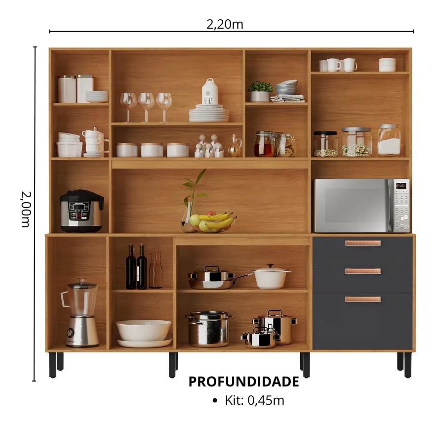 Cozinha Compacta 2,20 - 8 Portas 3 Gavetas 7 Nichos Nápoles- Itatiaia
