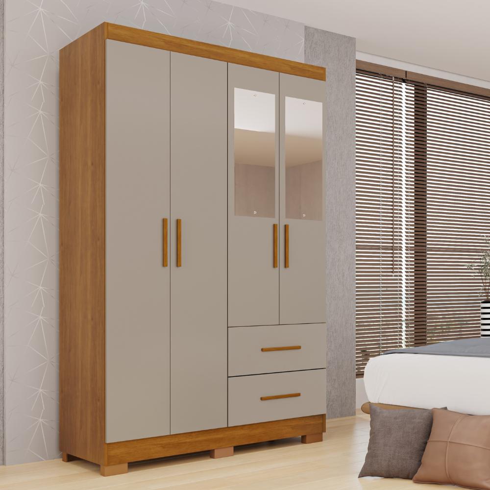 Guarda-Roupa Catar Premium 4 Portas 2 Gavetas com Espelho