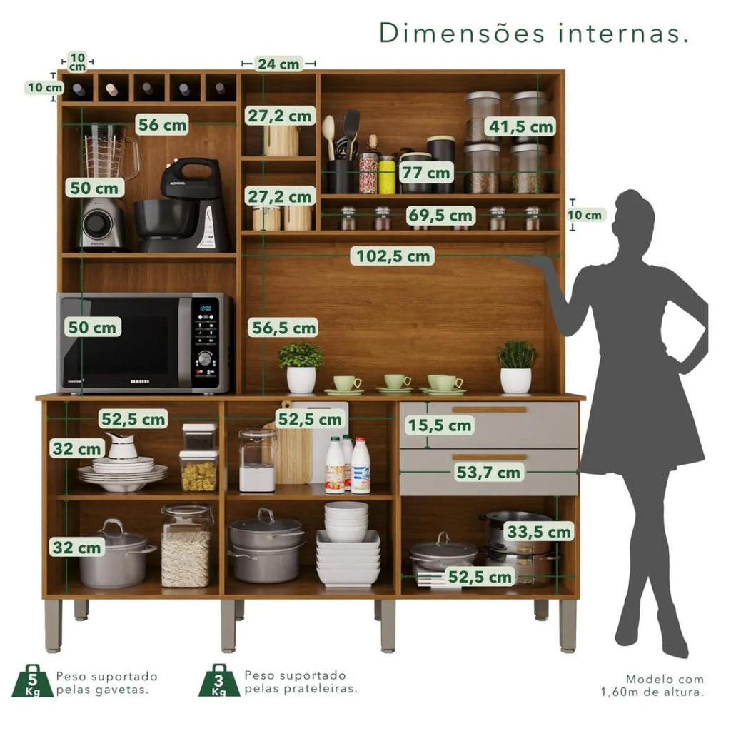 Armário de Cozinha Florença 6 Portas e 2 Gavetas